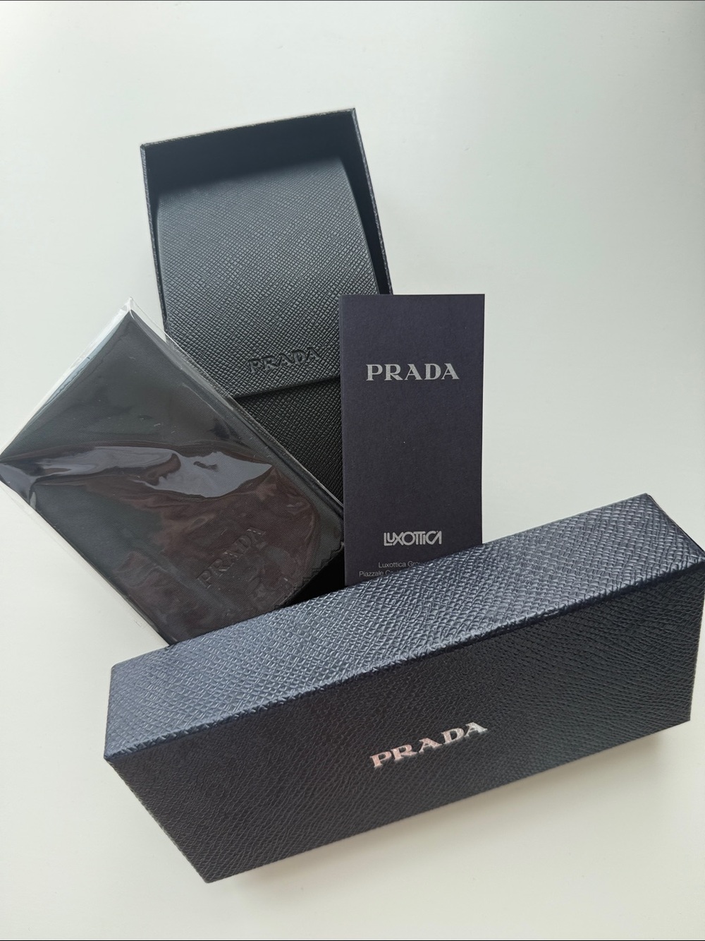 Prada Black Glasses Sunglasses Case Gift Box ID Card Cleaning Cloth Set